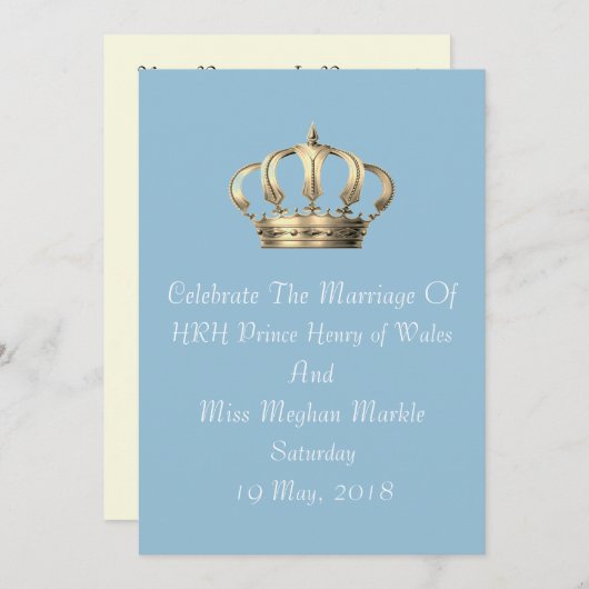 Harry en Meghan Royal Crown Custom Invitation Kaart (Voorkant / Achterkant)