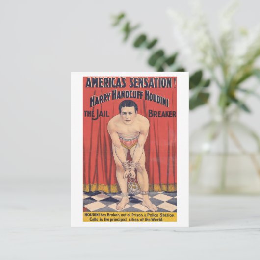 Harry Handcuff Houdini, de gevangenisbreker 1900 Briefkaart (Staand voorkant)