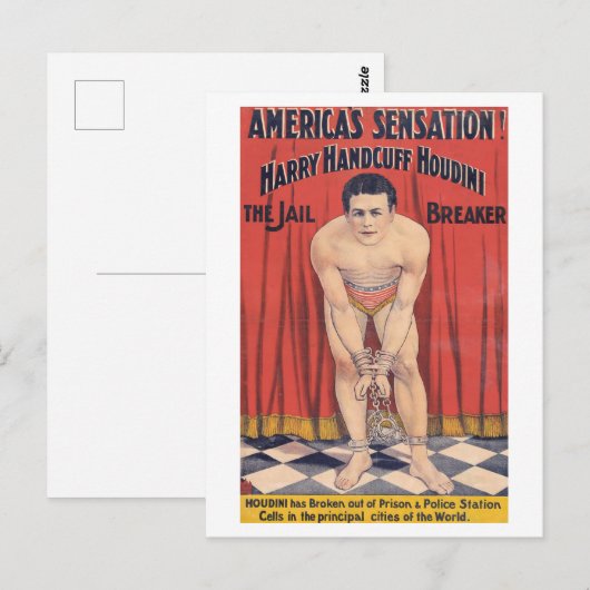 Harry Handcuff Houdini, de gevangenisbreker 1900 Briefkaart (Voorkant / Achterkant)