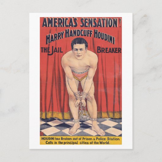 Harry Handcuff Houdini, de gevangenisbreker 1900 Briefkaart (Voorkant)