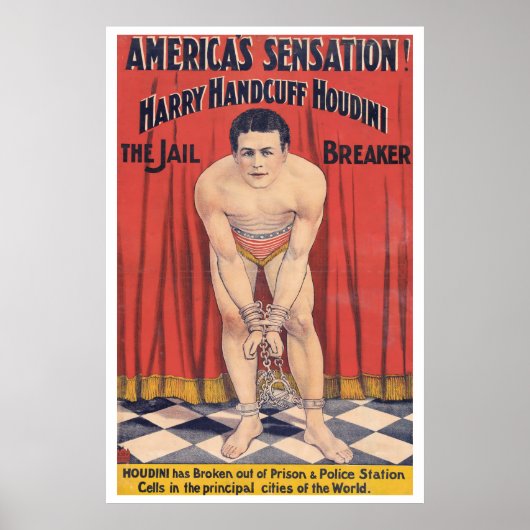 Harry Handcuff Houdini, de gevangenisbreker 1900 Poster (Voorkant)