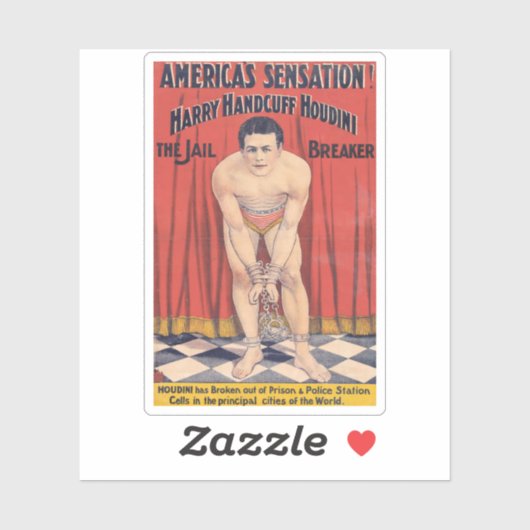 Harry Handcuff Houdini, de gevangenisbreker 1900 Sticker (Vel)