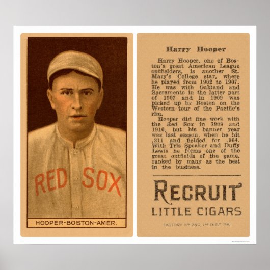 Harry Hooper Red Sox Baseball 1912 Poster (Voorkant)