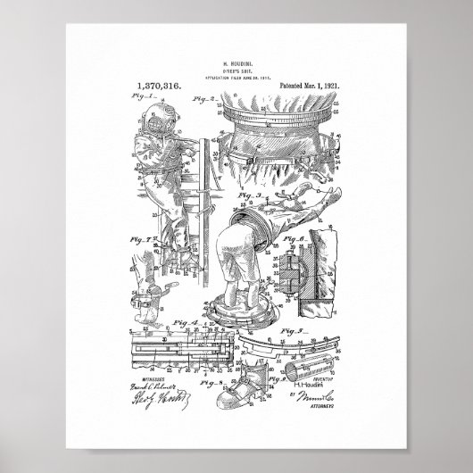 Harry Houdini Diver's Suit Patent Poster (Voorkant)
