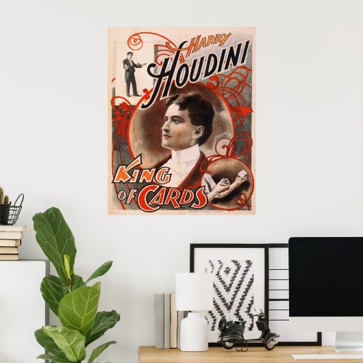 Harry Houdini King of Kaarten Poster (Thuiskantoor)