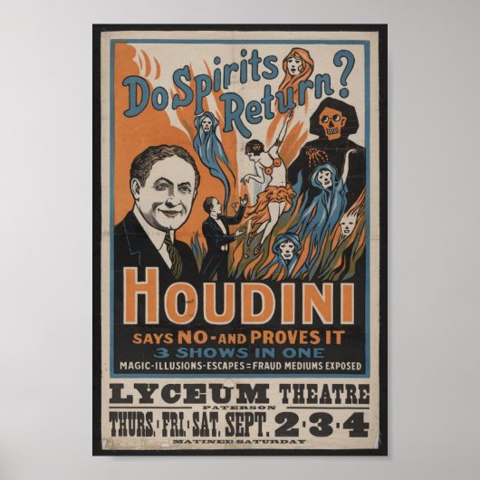 Harry Houdini  Magician Performance Poster (Voorkant)