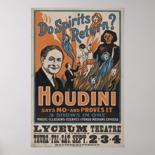 Harry HOUDINI Mentalist VAUDEVILLE Poster (Voorkant)