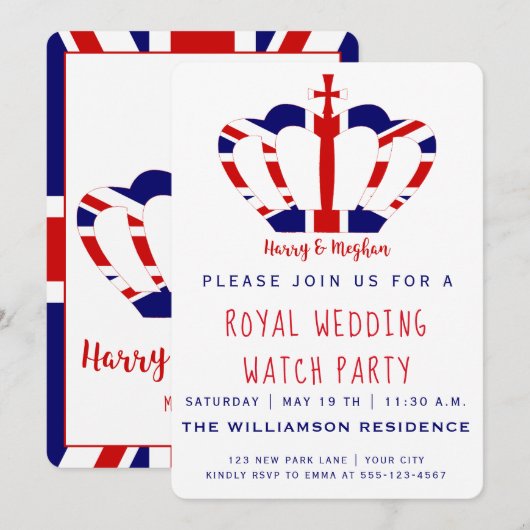 Harry & Meghan Crown | Royal Wedding Watch Party Kaart (Voorkant / Achterkant)