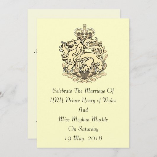 Harry & Meghan Elegant Royal Wedding Invitation Kaart (Voorkant / Achterkant)