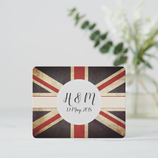 Harry Meghan Monogram Union Jack Invitation Kaart (Staand voorkant)