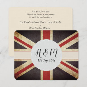 Harry Meghan Monogram Union Jack Invitation Kaart