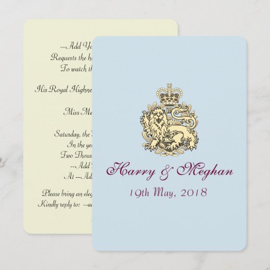 Harry Meghan Posh Royal Wedding Invitation (Blue) Kaart (Voorkant / Achterkant)