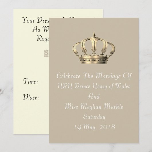 Harry & Meghan Royal Crown Invitation (Taupe) Kaart (Voorkant / Achterkant)