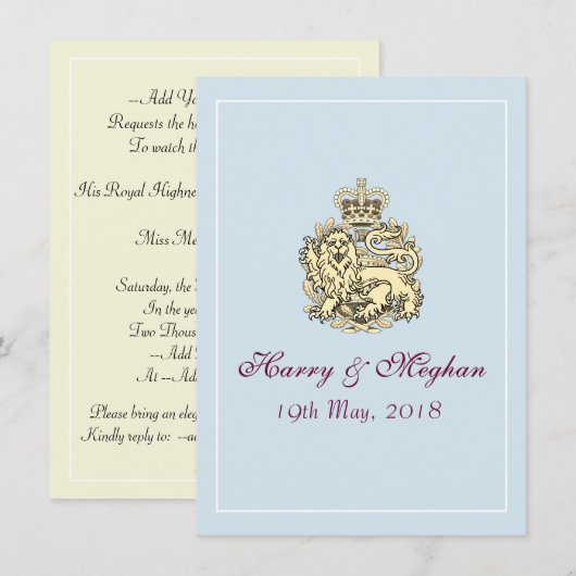 Harry Meghan Royal Wedding Posh Invitation (Blauw) Kaart (Voorkant / Achterkant)