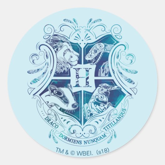 Harry Potter | Aguamenti HOGWARTS™ Crest Ronde Sticker (Voorkant)