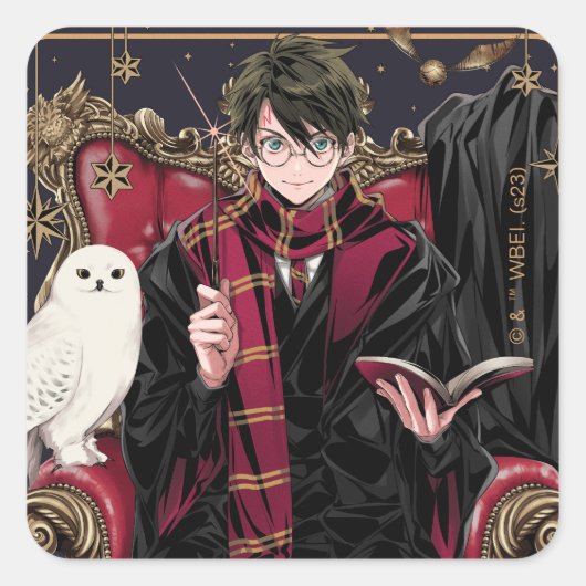 HARRY POTTER™ | Anime HARRY POTTER™ Zittend Vierkante Sticker (Voorkant)