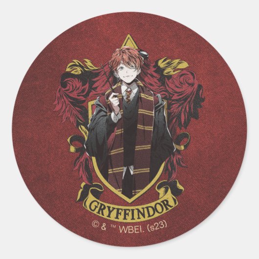 HARRY POTTER™ | Anime Ron Weasley House Crest Ronde Sticker (Voorkant)