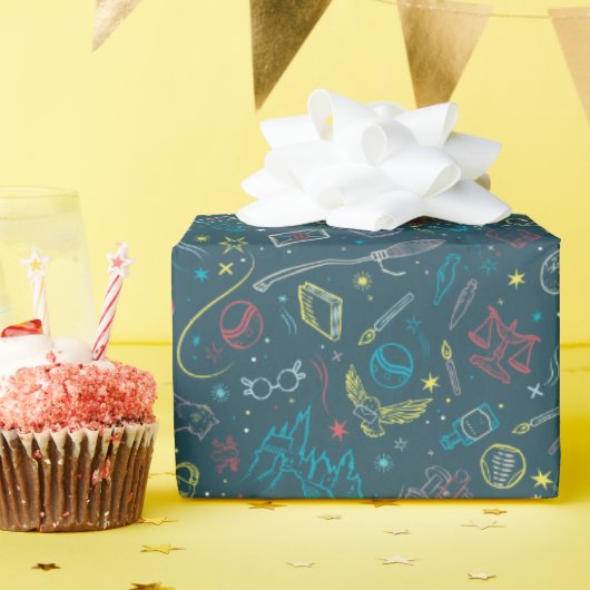 HARRY POTTER™-artefacten Lijntekeningpatroon Cadeaupapier (Verjaardagsfeest)