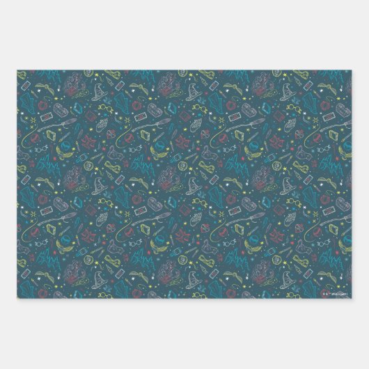HARRY POTTER™ Artifacts Line Art Pattern Inpakpapier Vel (Voorkant 3)