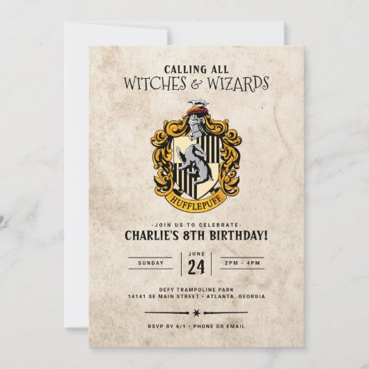 Harry Potter Birthday | Uitnodiging tot Hufflepuff (Voorkant)