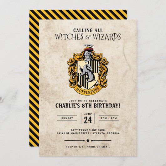 Harry Potter Birthday | Uitnodiging tot Hufflepuff (Voorkant / Achterkant)