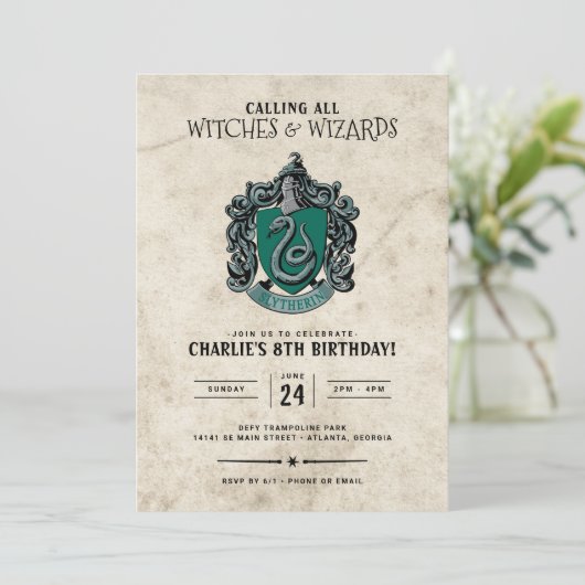 Harry Potter Birthday | Uitnodiging voor Slytherin (Staand voorkant)