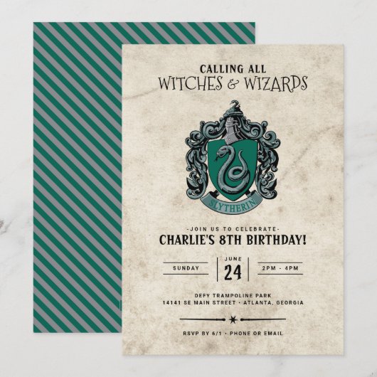 Harry Potter Birthday | Uitnodiging voor Slytherin (Voorkant / Achterkant)