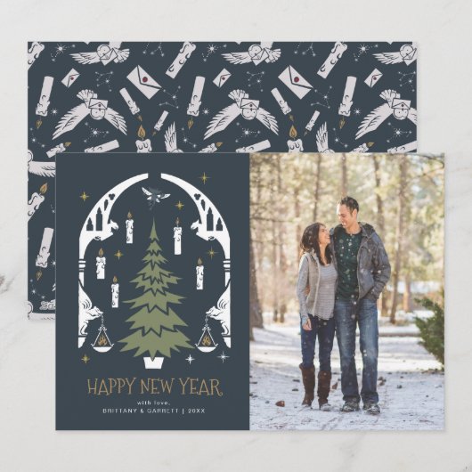 HARRY POTTER™-boom - Gelukkig nieuwjaar - Foto Feestdagenkaart (Voorkant / Achterkant)