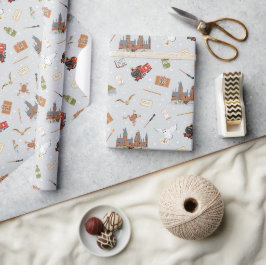 Harry Potter Cartoon Hogwarts Patroon Cadeaupapier