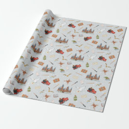 Harry Potter Cartoon Hogwarts Patroon Cadeaupapier