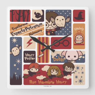 Harry Potter Cartoon Scènes Patroon Vierkante Klok