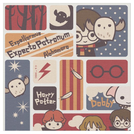 Harry Potter Cartoon Scenes Pattern Stof (Close Up)
