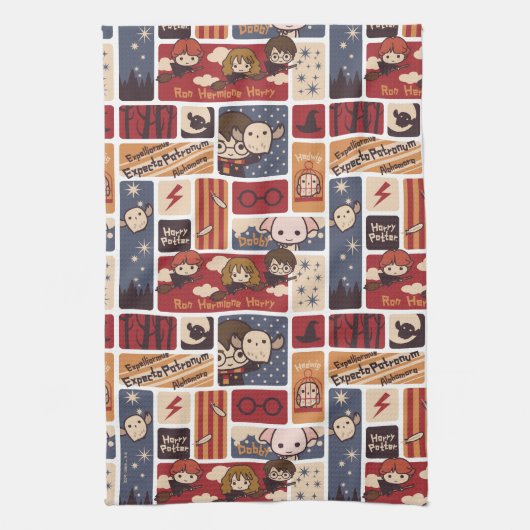 Harry Potter Cartoon Scenes Pattern Theedoek (Verticaal)