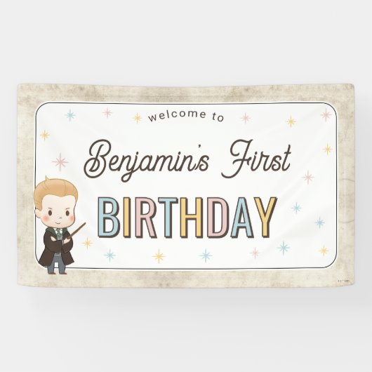 Harry Potter Chibi Draco Malfoy Tovenaar Verjaarda Spandoek (Horizontaal)