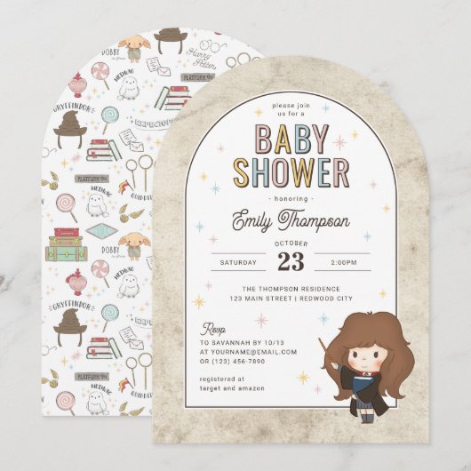 Harry Potter | Chibi Hermione Tovenaar Baby Shower Kaart (Voorkant / Achterkant)
