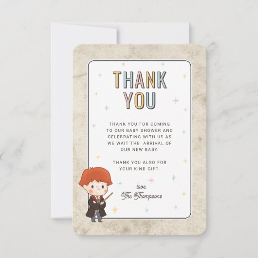 Harry Potter Chibi Ron Weasley Tovenaar Baby Showe Bedankkaart (Voorkant)