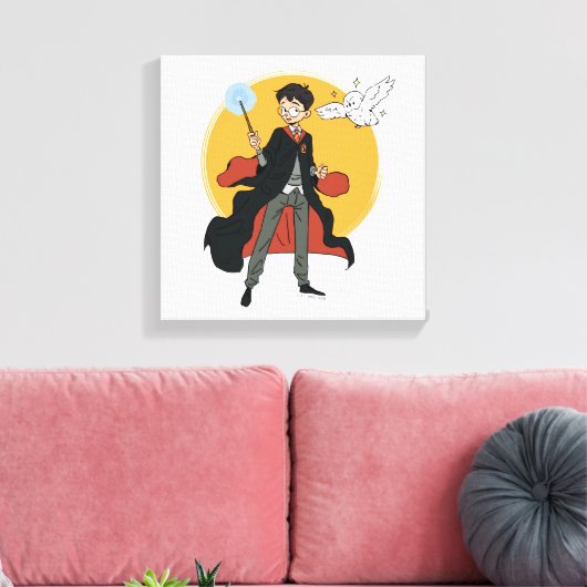 HARRY POTTER™ en Hedwig Illustratie Canvas Afdruk (Insitu (Woonkamer))