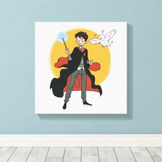 HARRY POTTER™ en Hedwig Illustratie Canvas Afdruk (Insitu (Houten vloer))