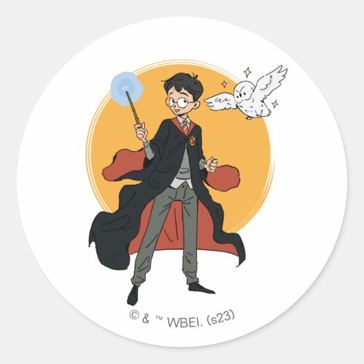 HARRY POTTER™ en Hedwig Illustratie Ronde Sticker (Voorkant)