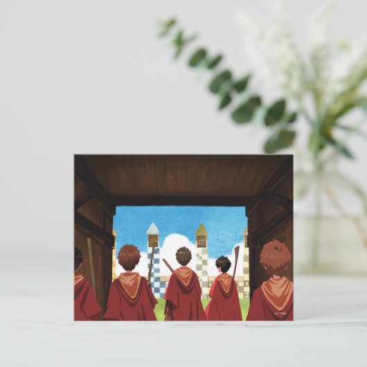 HARRY POTTER™ en het GRYFFINDOR™ QUIDDITCH™-team Briefkaart (Staand voorkant)