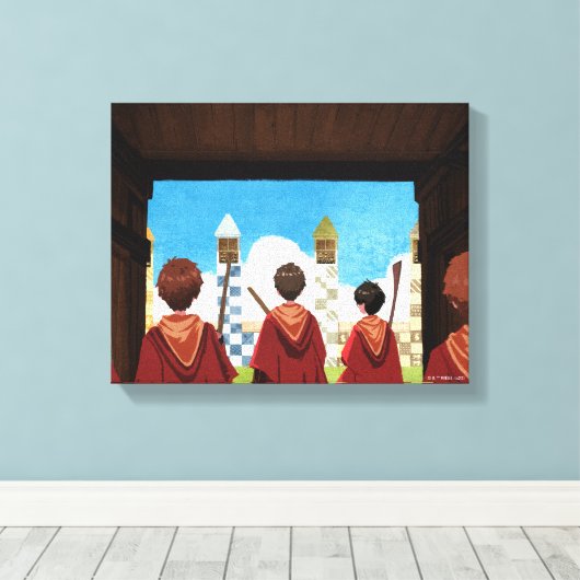 HARRY POTTER™ en het GRYFFINDOR™ QUIDDITCH™-team Canvas Afdruk (Insitu (Houten vloer))