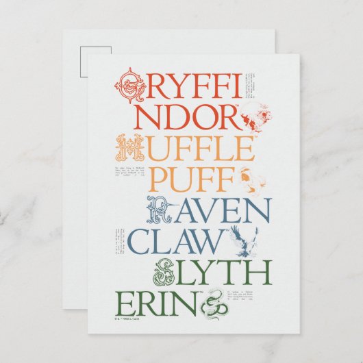 HARRY POTTER™ | Fijne schets HOGWARTS™-huizen Briefkaart (Voorkant / Achterkant)