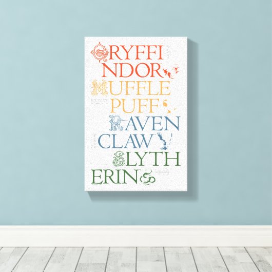 HARRY POTTER™ | Fijne schets HOGWARTS™-huizen Canvas Afdruk (Insitu (Houten vloer))