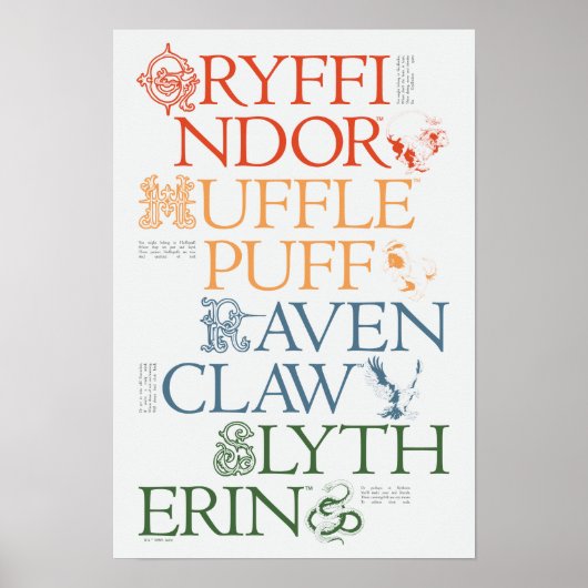 HARRY POTTER™ | Fijne schets HOGWARTS™-huizen Poster (Voorkant)