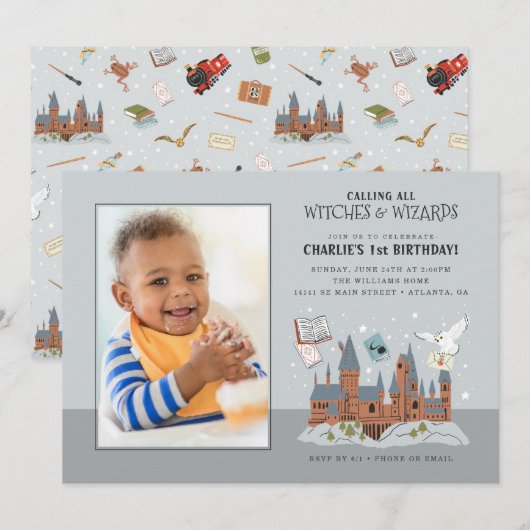 Harry Potter | Foto Hogwarts Castle 1st Birthday Kaart (Voorkant / Achterkant)