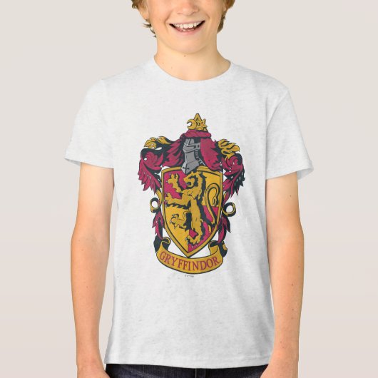 Harry Potter | Gryffindor Wapen Goud en Rood Tri-Blend Shirt (Voorkant)