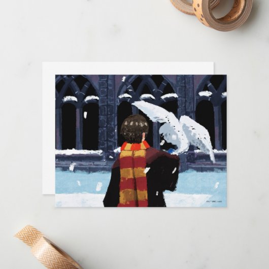 HARRY POTTER™ & Hedwig in de sneeuw Notitiekaartje (Voorkant / Achterkant in situ)