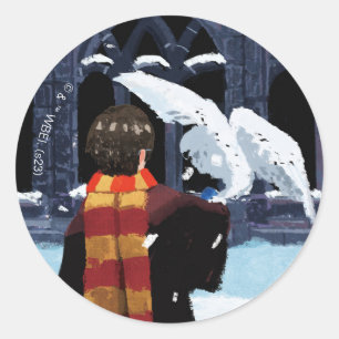 HARRY POTTER™ & Hedwig in de sneeuw Ronde Sticker