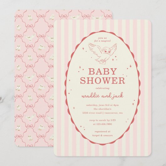 Harry Potter Hedwig Pink Stripe Baby Shower Kaart (Voorkant / Achterkant)