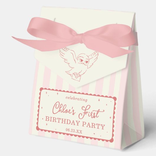 Harry Potter Hedwig Roze Streep Baby Shower Bedankdoosjes (Voorkant)